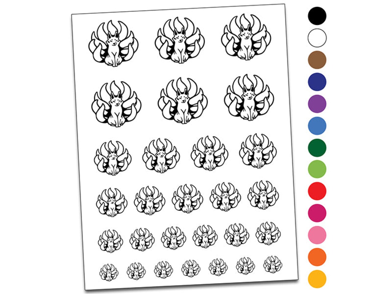 Kitsune Japanese Nine Tailed Fox Temporary Tattoo Water Resistant Fake Body Art Set Collection